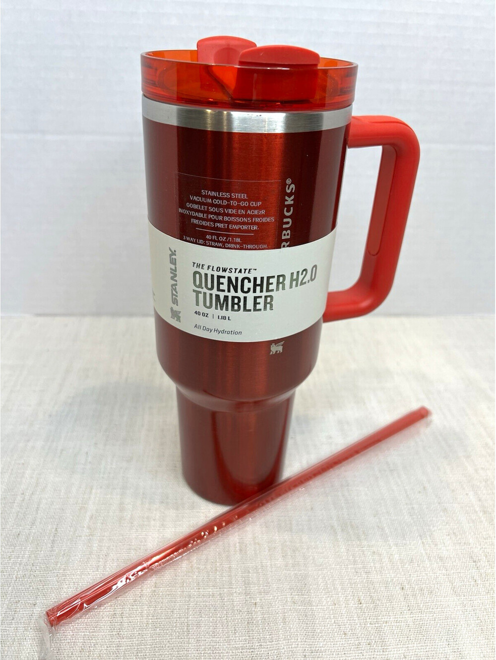 Stanley x Starbucks Flowstate Quencher H2.0 40oz Tumbler Red Handle Lid Straw